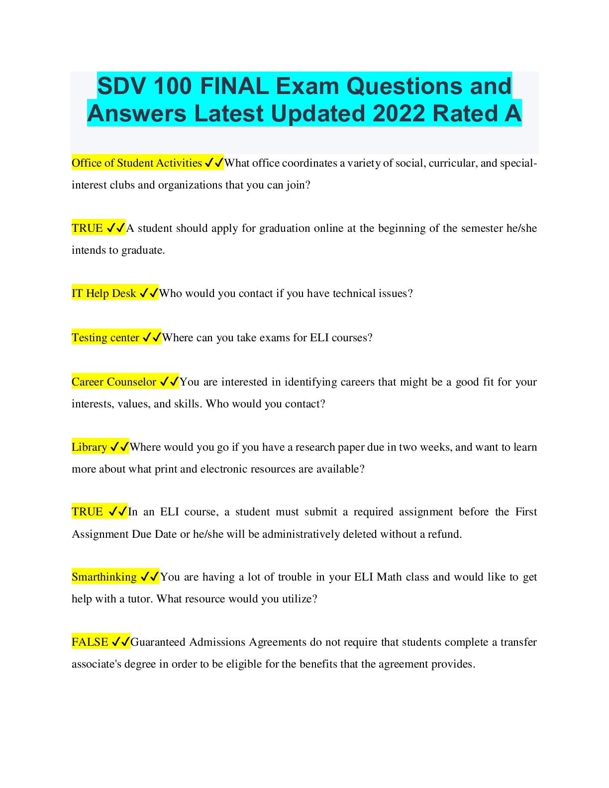 Preview image for SDV 100 FINAL Exam Questions and Answers Latest Updated 2022 Rated A